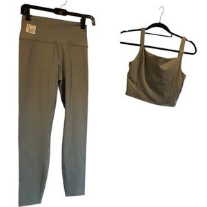 Vuori Ribbed Leggings and Cropped Tank Set in Sage Green